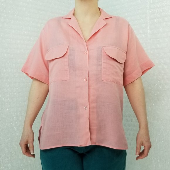 Vintage 1980s Album by Kenzo salmon pink button-up - Picture 3 of 13